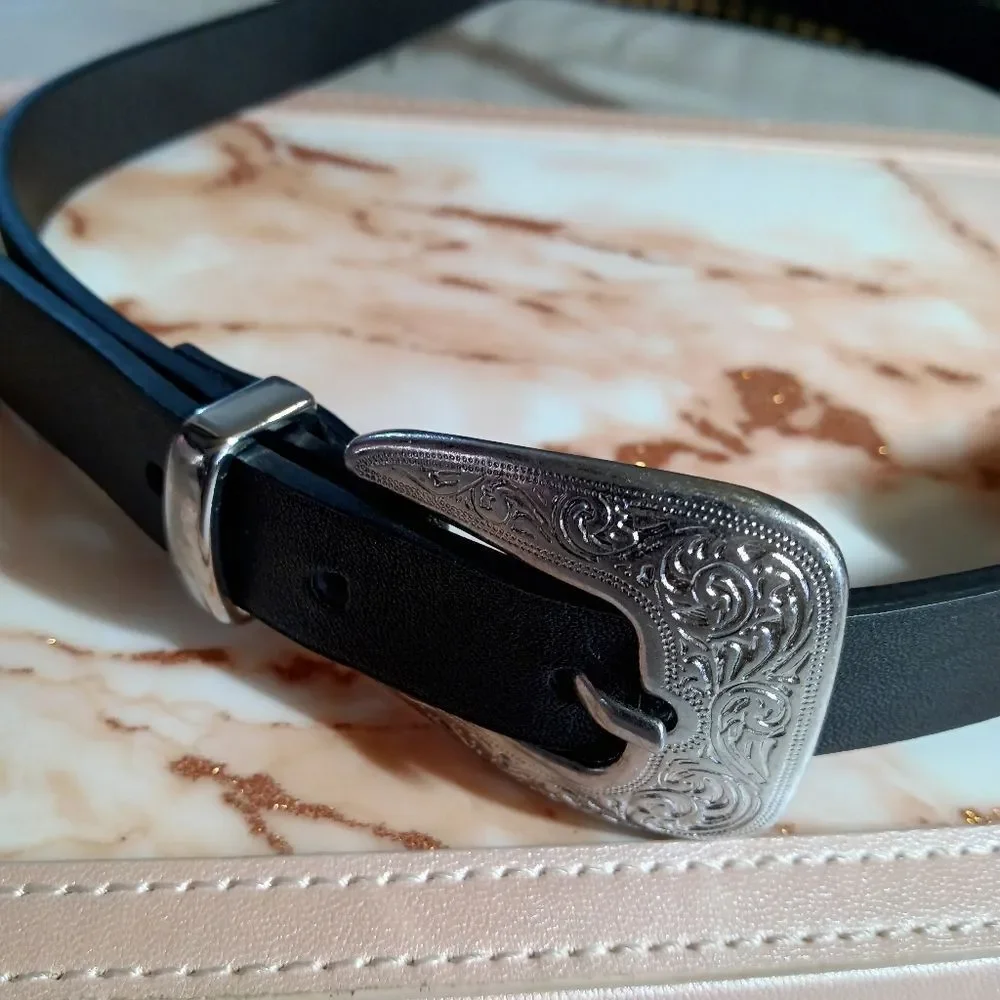 Double Buckle Western Style Bonded Leather Belt.